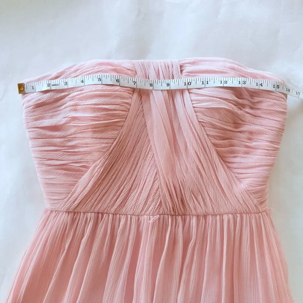 Donna Morgan Bridesmaids 100% Silk Chiffon Sweetheart Strapless Dress in Pink 6 - Picture 9 of 10